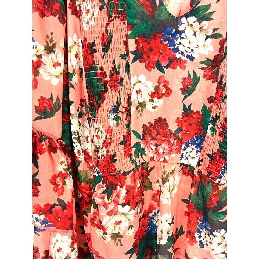 New Vintage America Blues Women Sz 1X Pink Blouse Floral Smocked Chiffon Top N1 - Picture 7 of 12